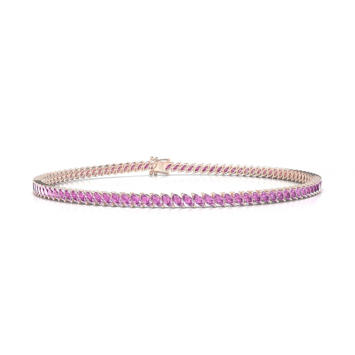 Nile | 18k Rose Gold 3 x 1.5 mm Marquise Natural Pink Sapphire Tennis Bracelet