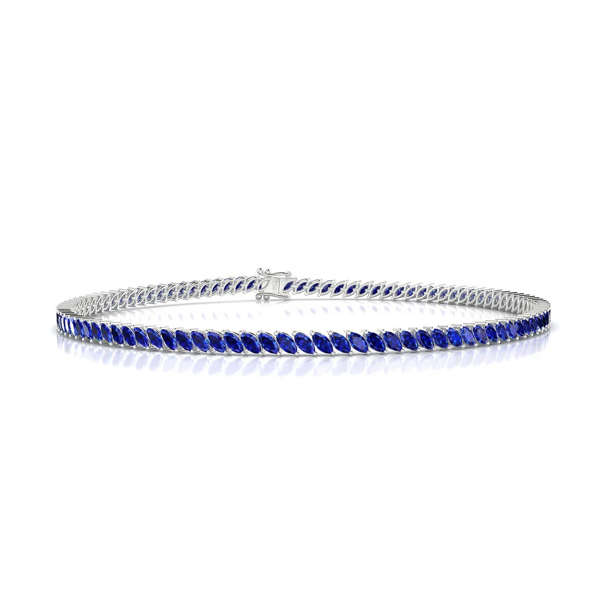 Nile | 18k White Gold 3 x 1.5 mm Marquise Natural Sapphire Tennis Bracelet