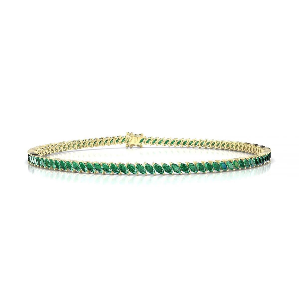 Nile | 18k Yellow Gold 3 x 1.5 mm Marquise Natural Emerald Tennis Bracelet