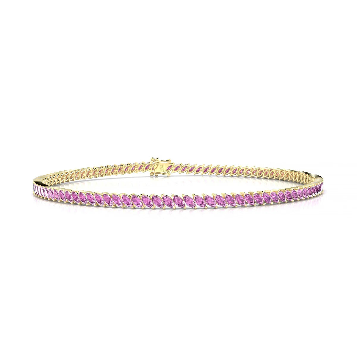 Nile | 18k Yellow Gold 3 x 1.5 mm Marquise Natural Pink Sapphire Tennis Bracelet