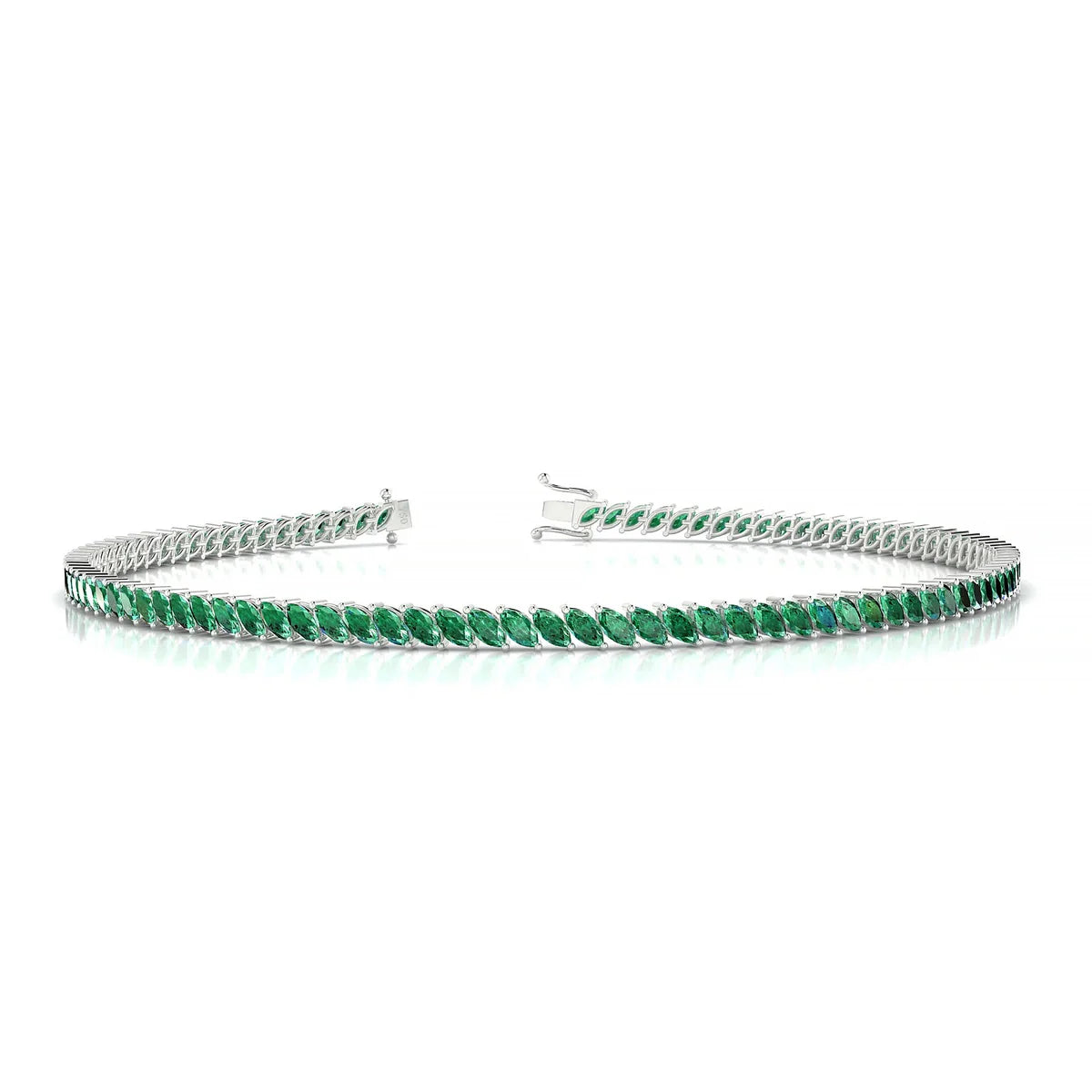 Nile | 18k White Gold 3 x 1.5 mm Marquise Natural Emerald Tennis Bracelet