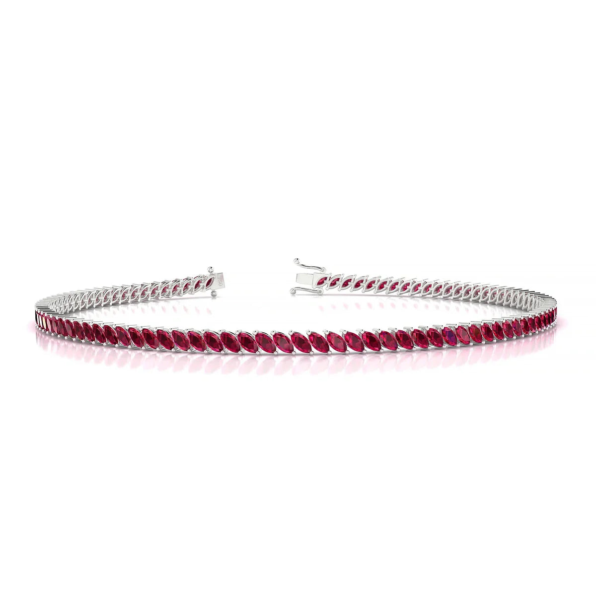 Nile | 18k White Gold 3 x 1.5 mm Marquise Natural Ruby Tennis Bracelet