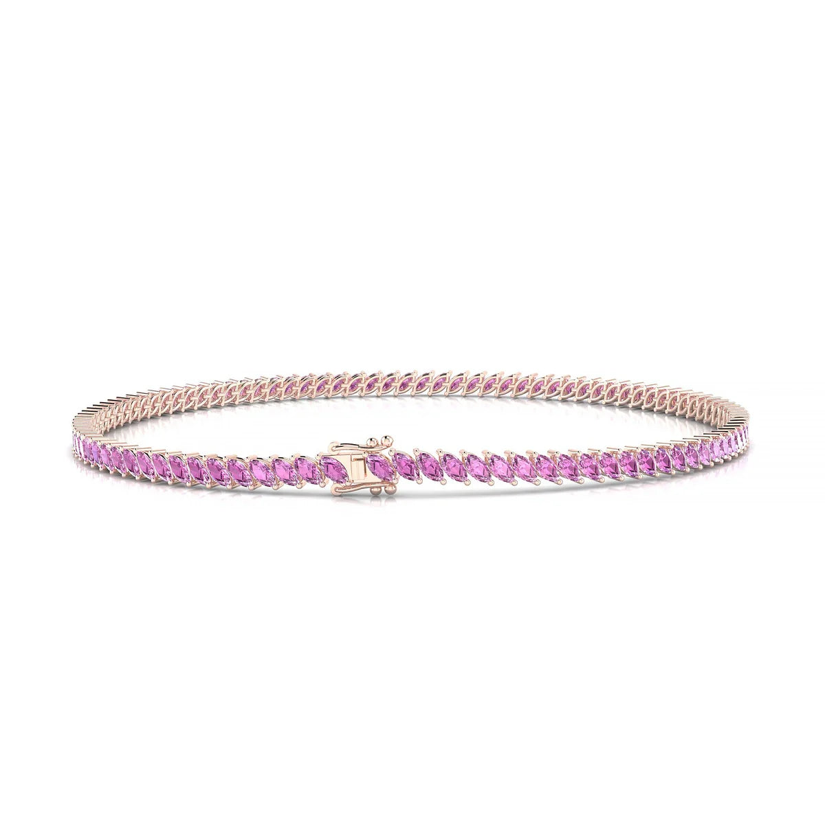 Nile | 18k Rose Gold 3 x 1.5 mm Marquise Natural Pink Sapphire Tennis Bracelet