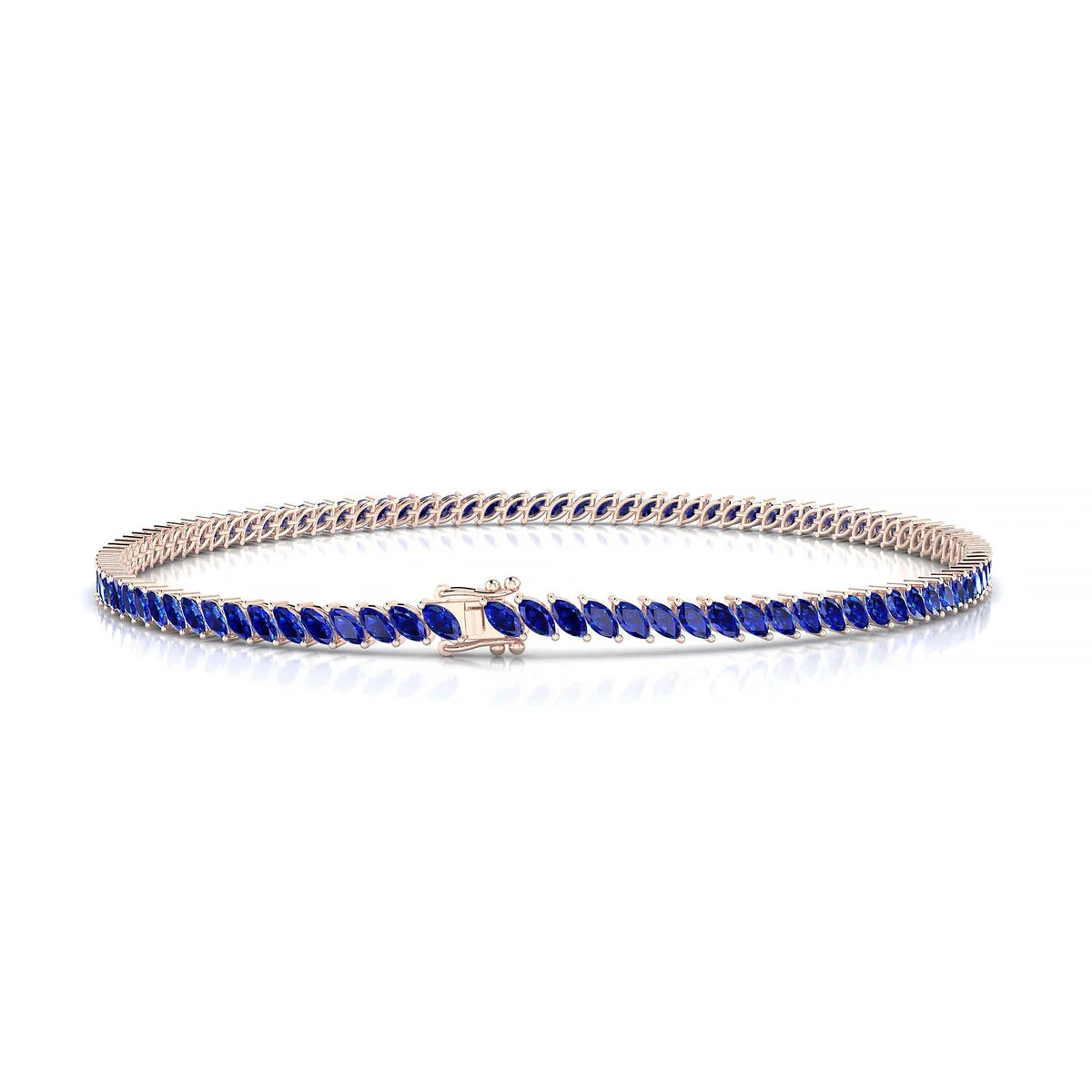 Nile | 18k Rose Gold 3 x 1.5 mm Marquise Natural Sapphire Tennis Bracelet