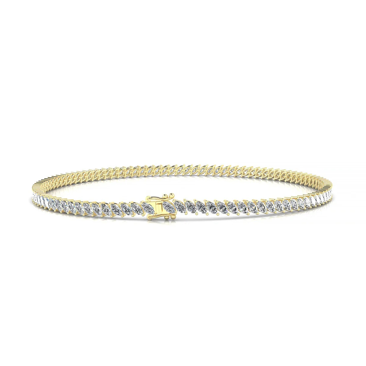 Nile | 18k Yellow Gold 3 x 1.5 mm Marquise Natural Diamond Tennis Bracelet
