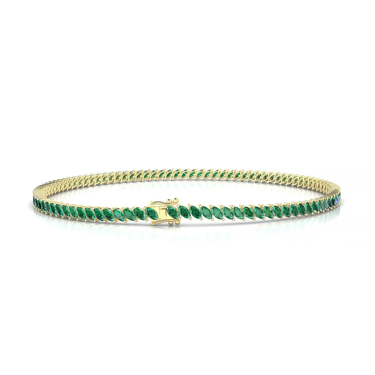 Nile | 18k Yellow Gold 3 x 1.5 mm Marquise Natural Emerald Tennis Bracelet