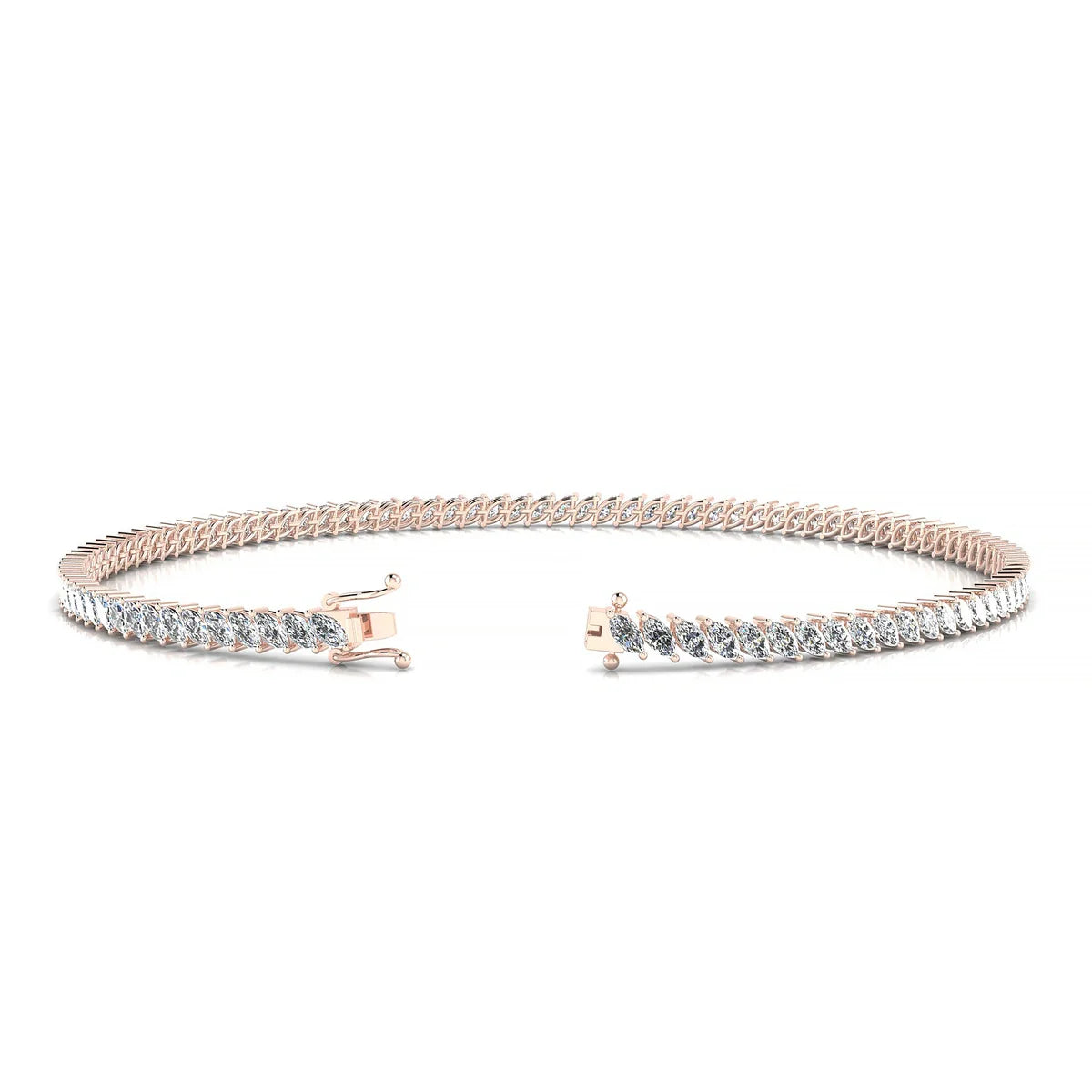 Nile | 18k Rose Gold 3 x 1.5 mm Marquise Natural Diamond Tennis Bracelet