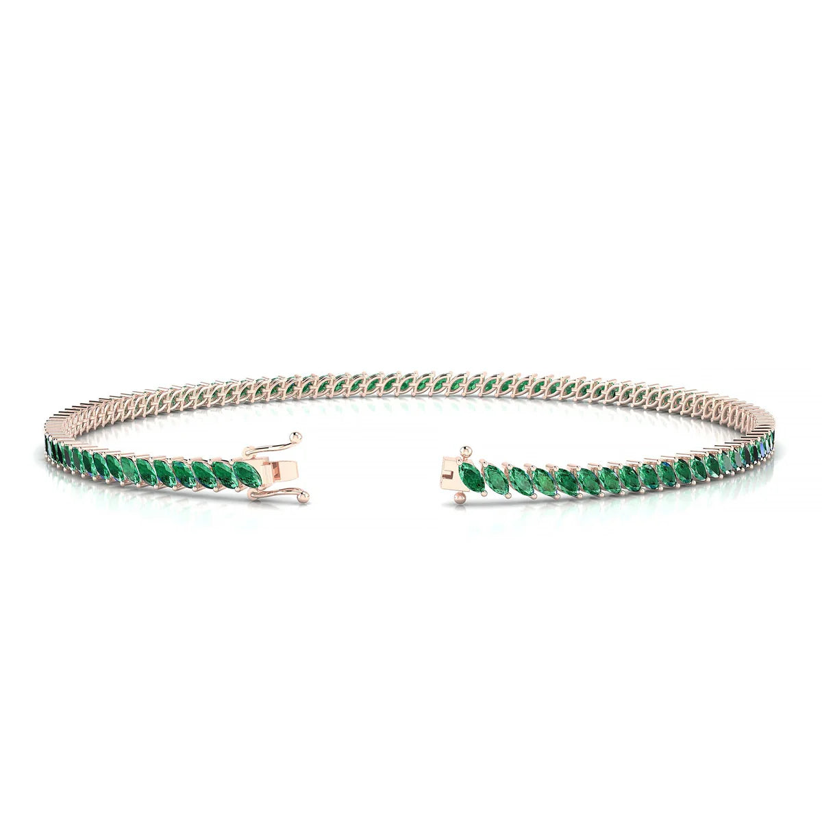 Nile | 18k Rose Gold 3 x 1.5 mm Marquise Natural Emerald Tennis Bracelet