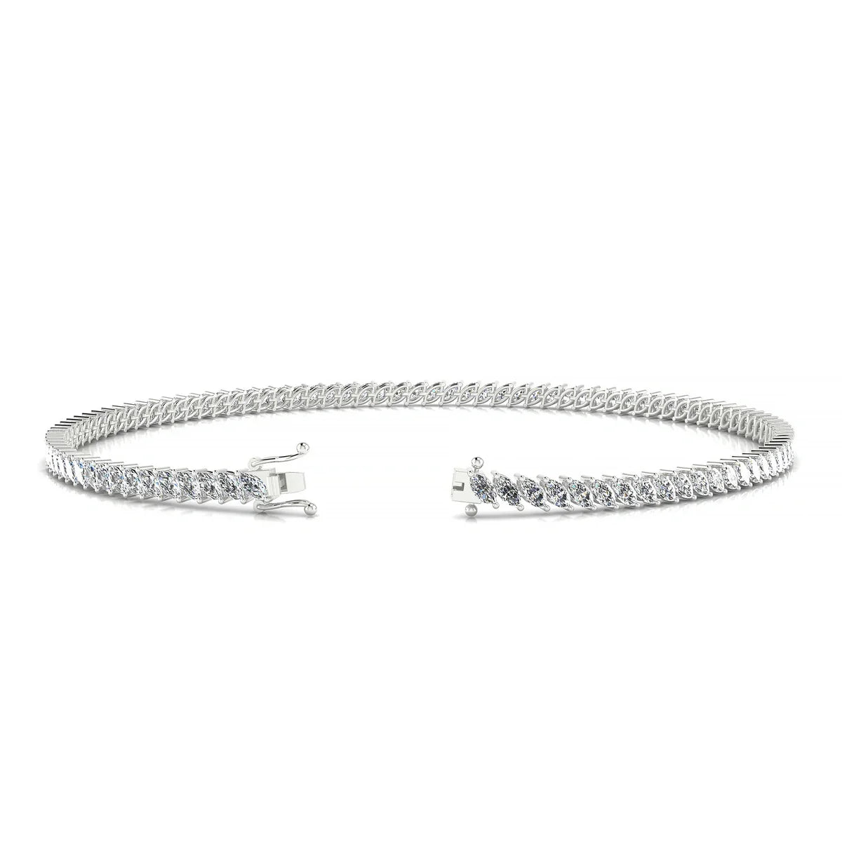 Nile | 18k White Gold 3 x 1.5 mm Marquise Natural Diamond Tennis Bracelet