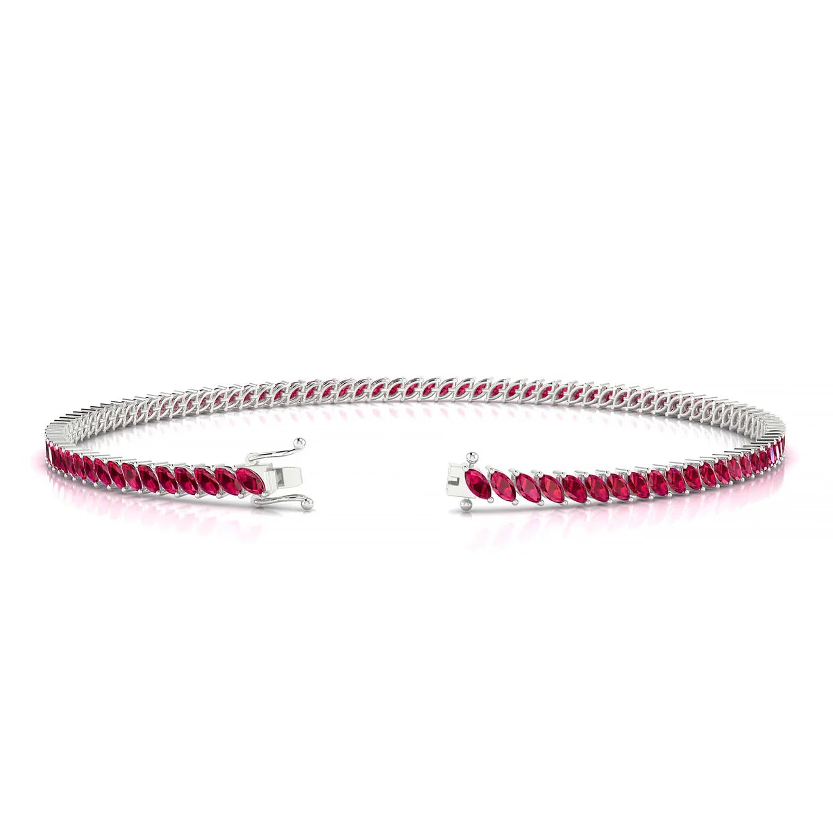 Nile | 18k White Gold 3 x 1.5 mm Marquise Natural Ruby Tennis Bracelet