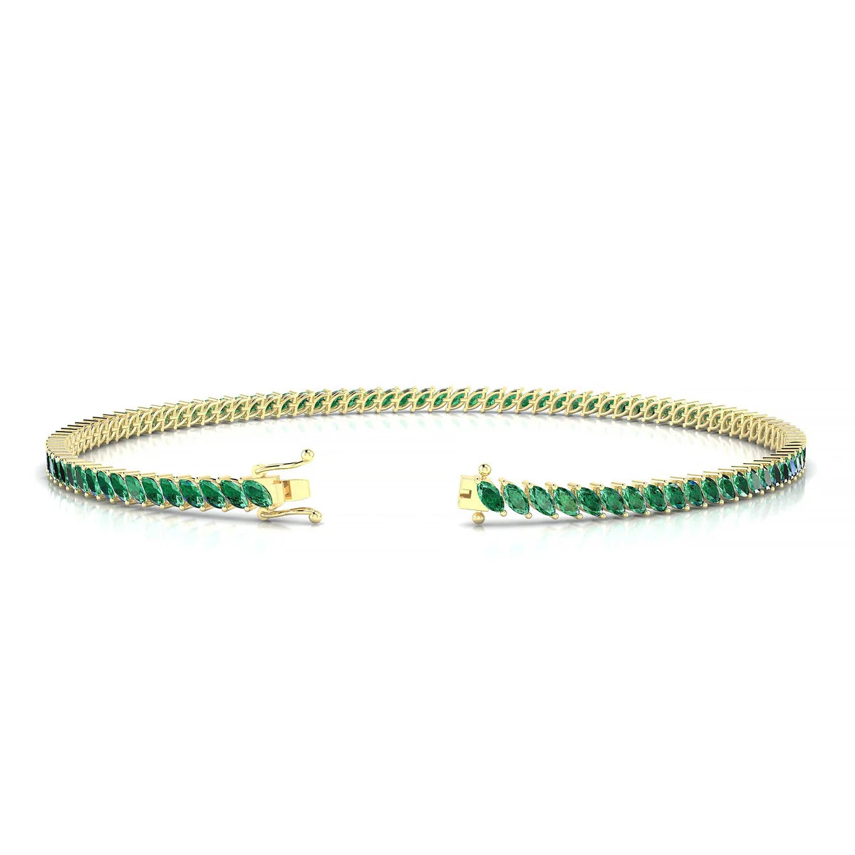 Nile | 18k Yellow Gold 3 x 1.5 mm Marquise Natural Emerald Tennis Bracelet