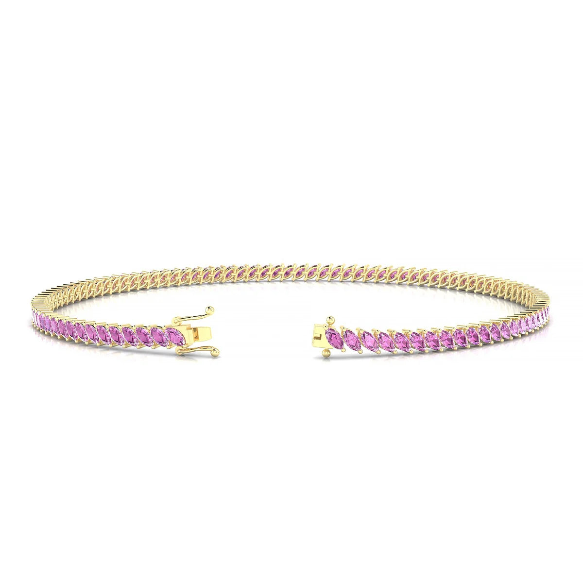 Nile | 18k Yellow Gold 3 x 1.5 mm Marquise Natural Pink Sapphire Tennis Bracelet