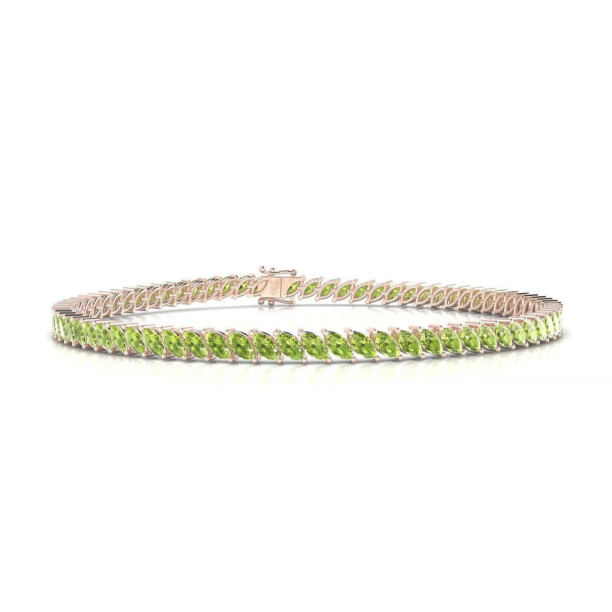Nile | 18k Rose Gold 4 x 2 mm Marquise Natural Peridot Tennis Bracelet