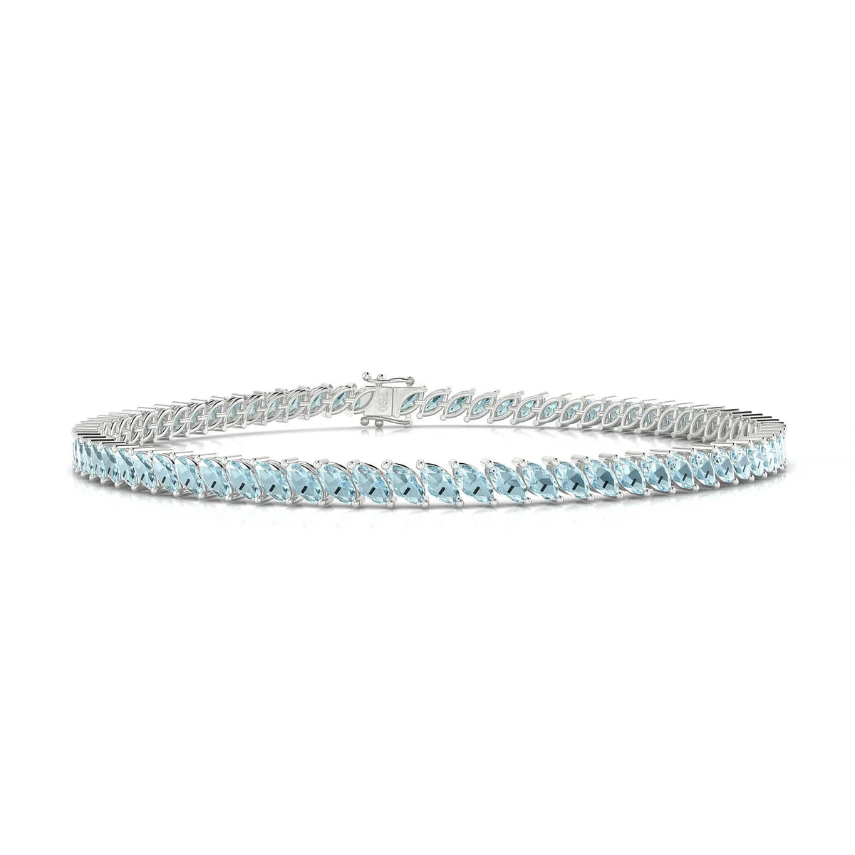 Nile | 18k White Gold 4 x 2 mm Marquise Natural Aquamarine Tennis Bracelet