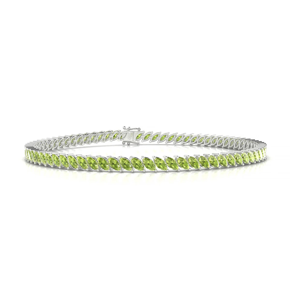 Nile | 18k White Gold 4 x 2 mm Marquise Natural Peridot Tennis Bracelet