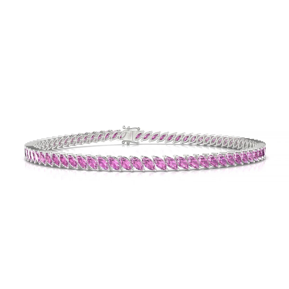 Nile | 18k White Gold 4 x 2 mm Marquise Natural Pink Sapphire Tennis Bracelet