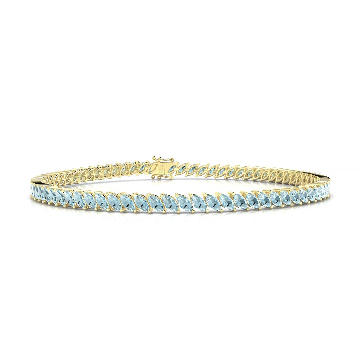 Nile | 18k Yellow Gold 4 x 2 mm Marquise Natural Aquamarine Tennis Bracelet