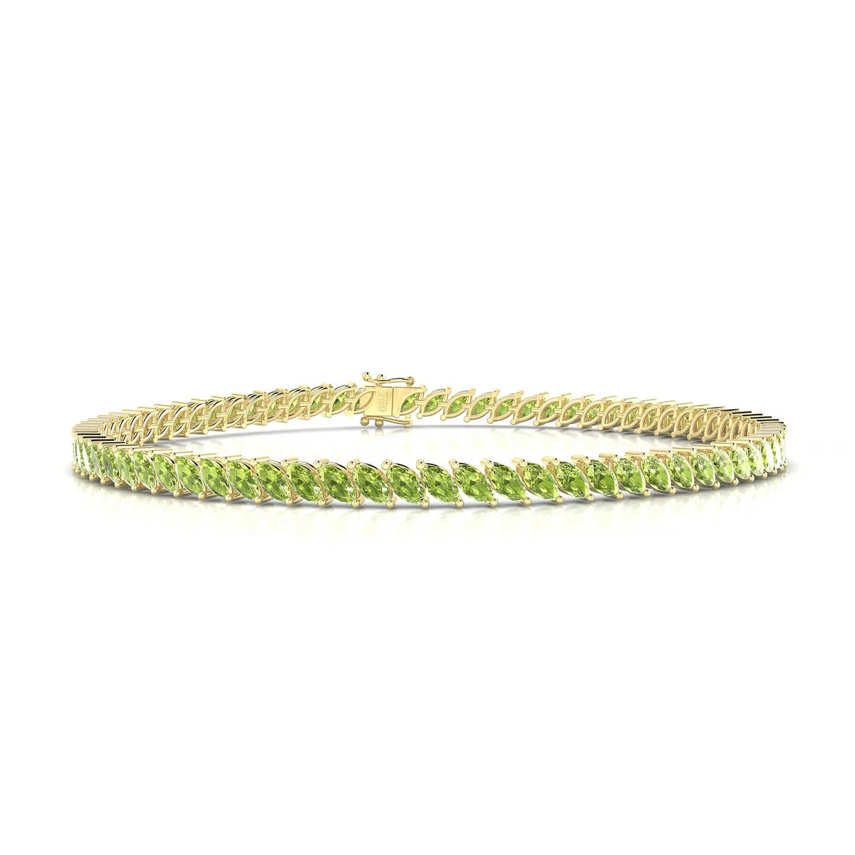 Nile | 18k Yellow Gold 4 x 2 mm Marquise Natural Peridot Tennis Bracelet