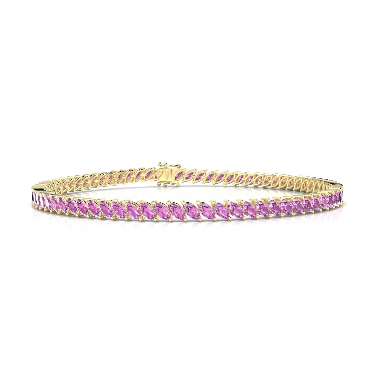 Nile | 18k Yellow Gold 4 x 2 mm Marquise Natural Pink Sapphire Tennis Bracelet