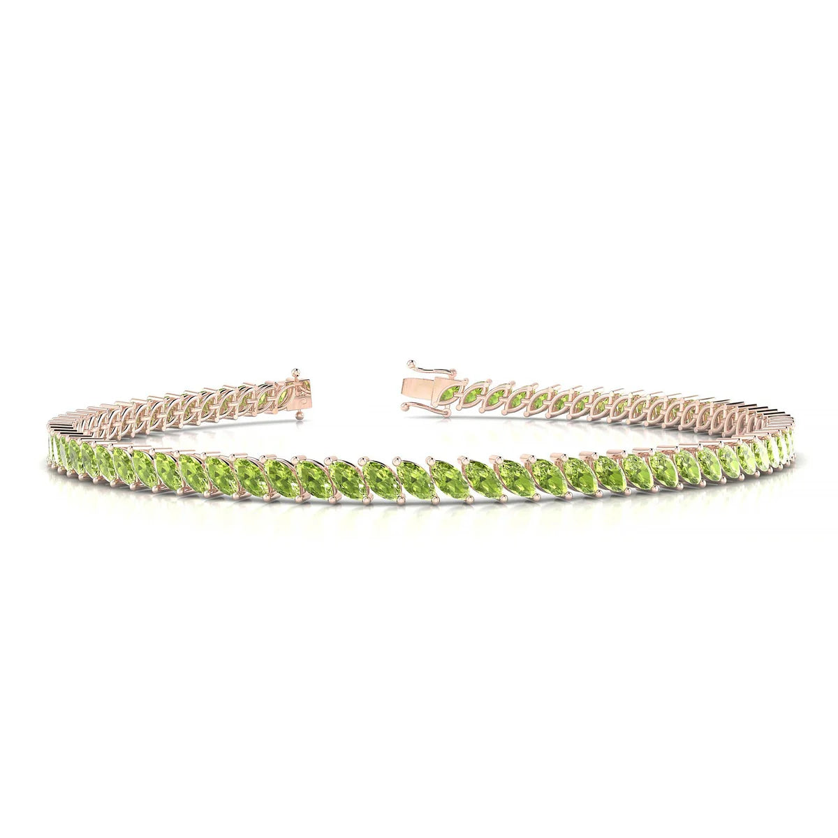 Nile | 18k Rose Gold 4 x 2 mm Marquise Natural Peridot Tennis Bracelet