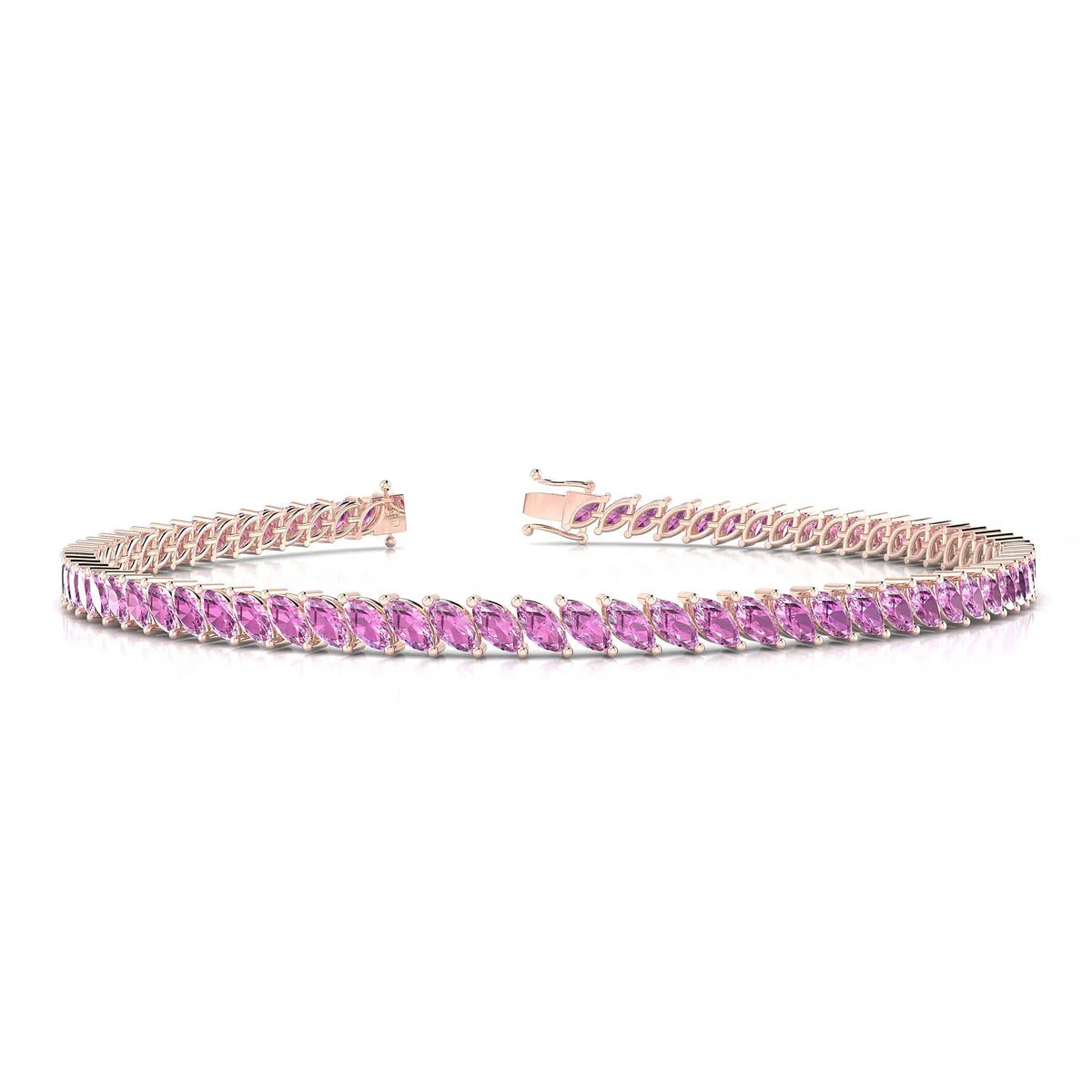 Nile | 18k Rose Gold 4 x 2 mm Marquise Natural Pink Sapphire Tennis Bracelet