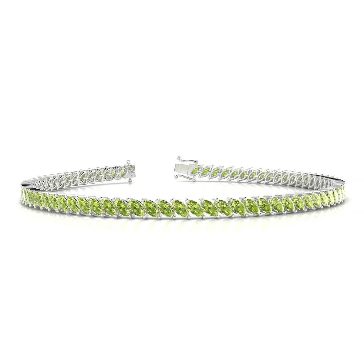 Nile | 18k White Gold 4 x 2 mm Marquise Natural Peridot Tennis Bracelet