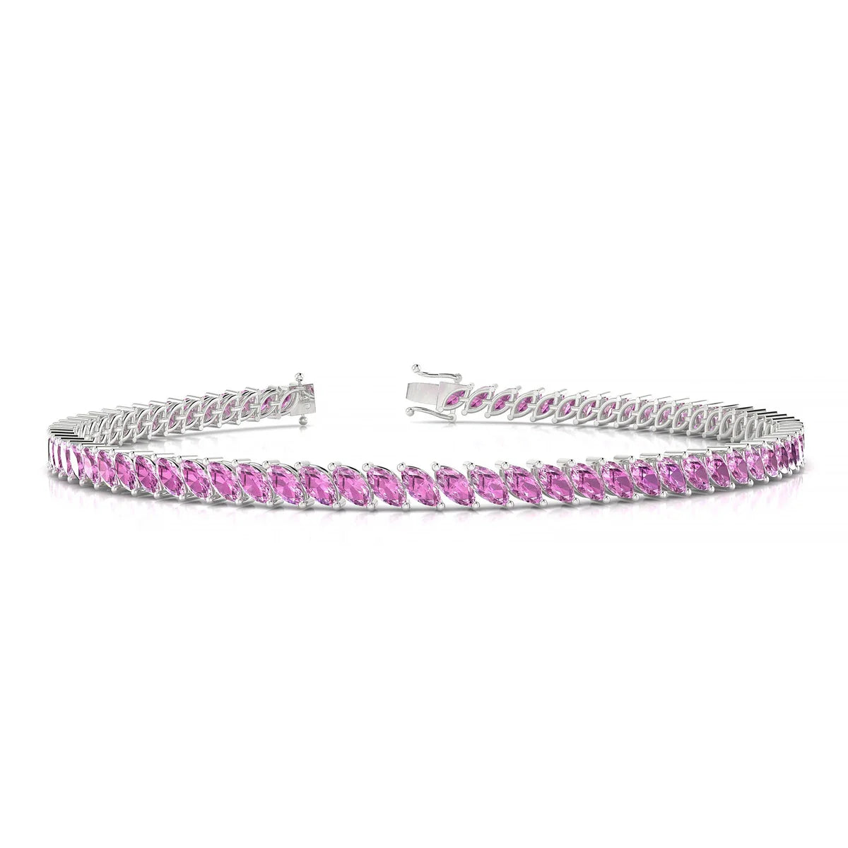 Nile | 18k White Gold 4 x 2 mm Marquise Natural Pink Sapphire Tennis Bracelet