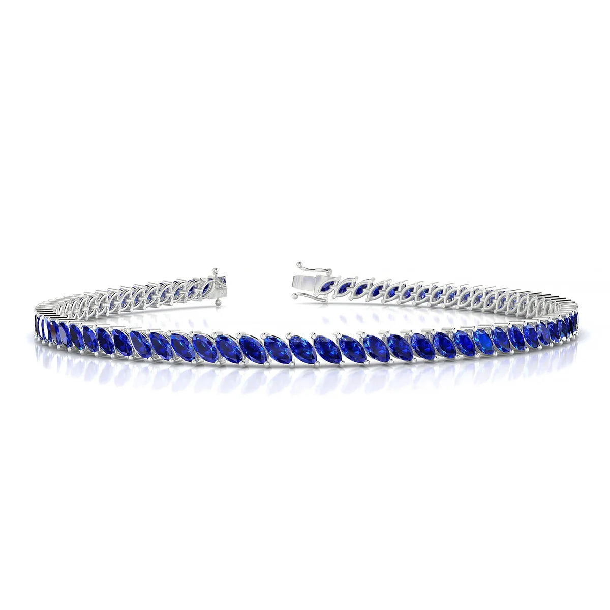 Nile | 18k White Gold 4 x 2 mm Marquise Natural Sapphire Tennis Bracelet