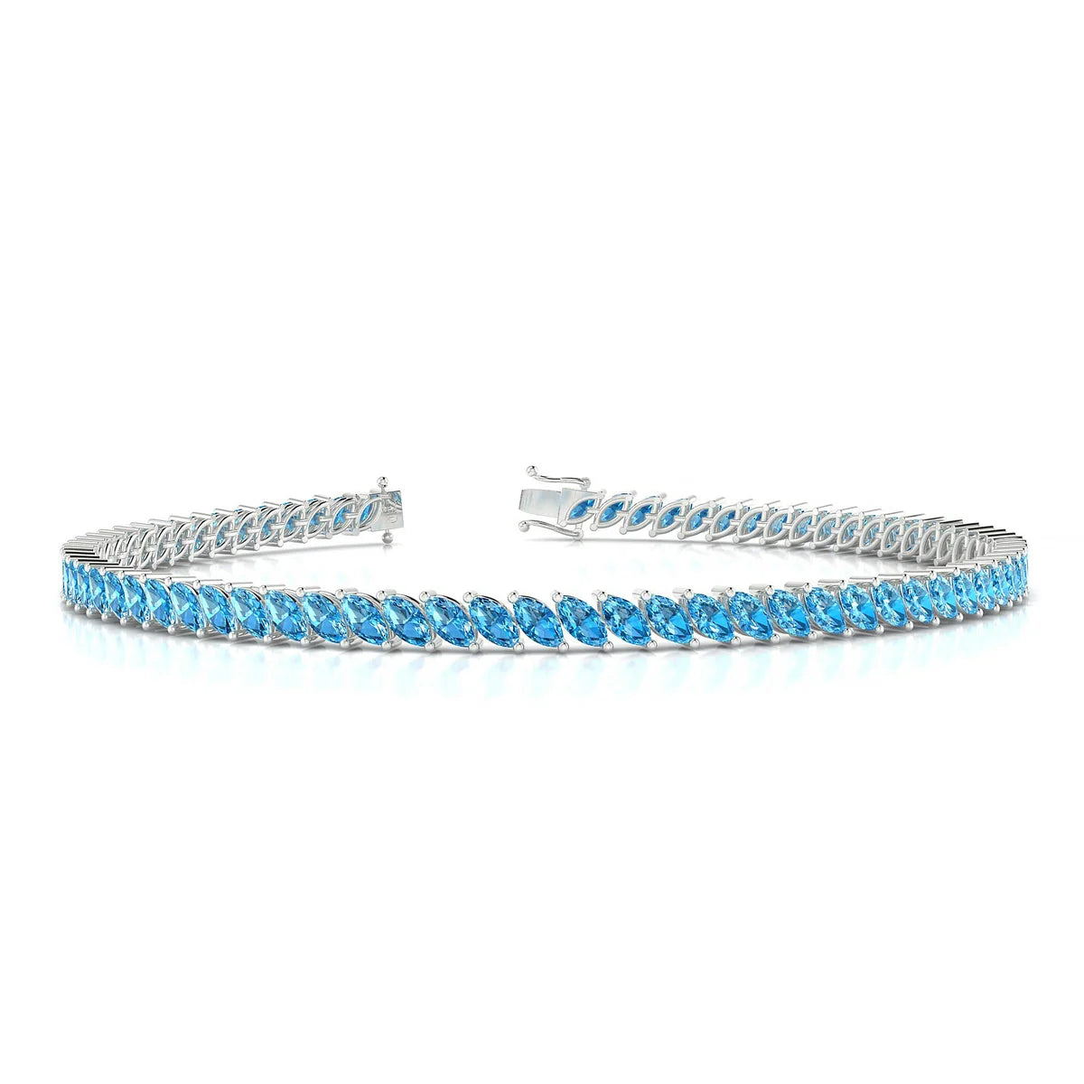 Nile | 18k White Gold 4 x 2 mm Marquise Natural Topaz Tennis Bracelet