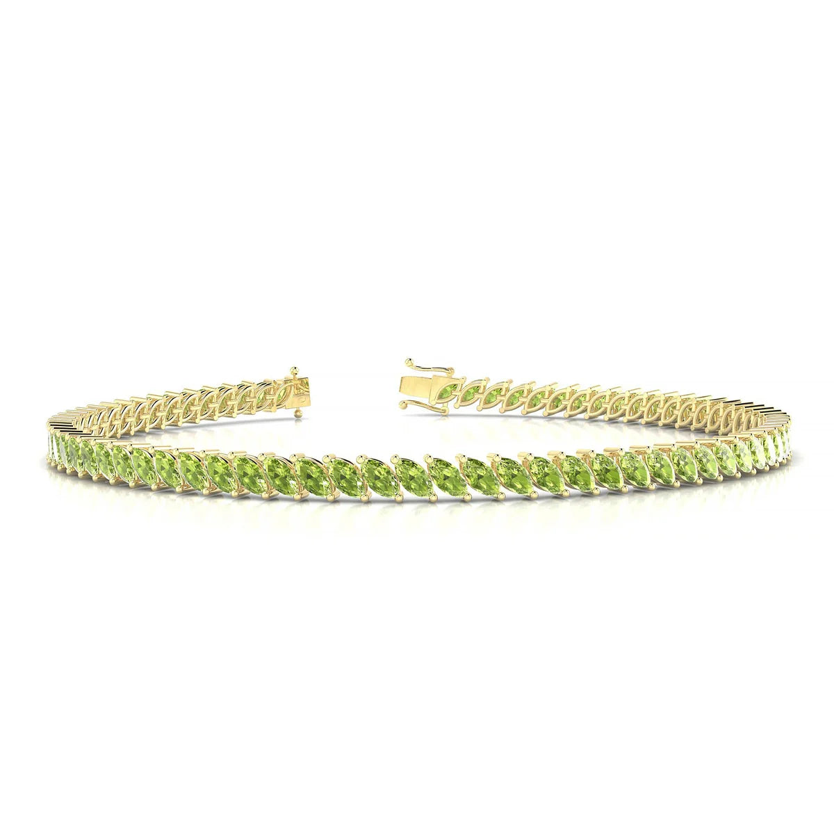 Nile | 18k Yellow Gold 4 x 2 mm Marquise Natural Peridot Tennis Bracelet