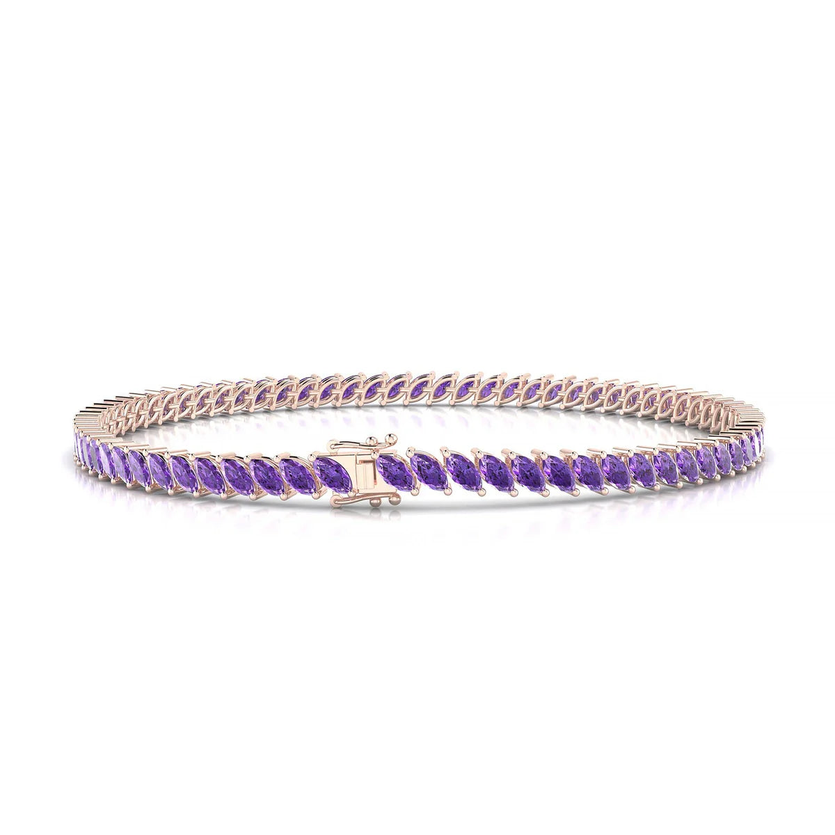 Nile | 18k Rose Gold 4 x 2 mm Marquise Natural Amethyst Tennis Bracelet