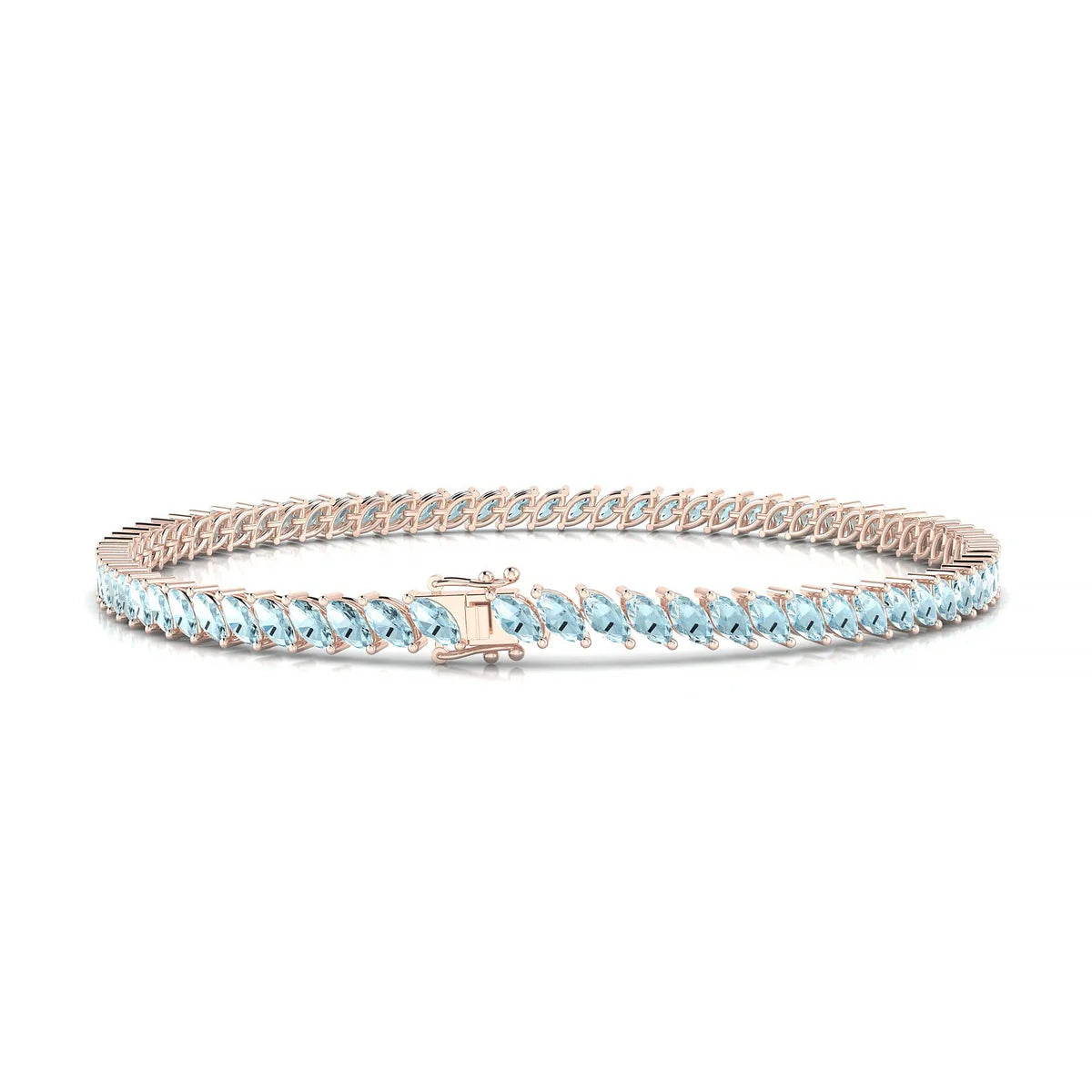 Nile | 18k Rose Gold 4 x 2 mm Marquise Natural Aquamarine Tennis Bracelet