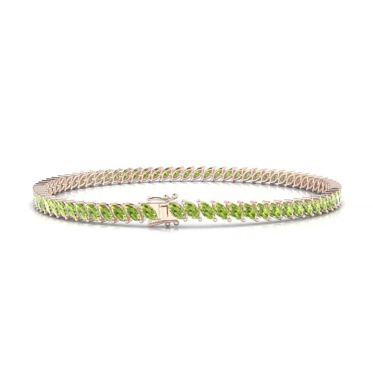 Nile | 18k Rose Gold 4 x 2 mm Marquise Natural Peridot Tennis Bracelet