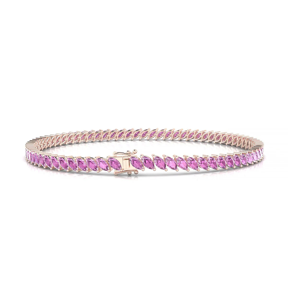 Nile | 18k Rose Gold 4 x 2 mm Marquise Natural Pink Sapphire Tennis Bracelet