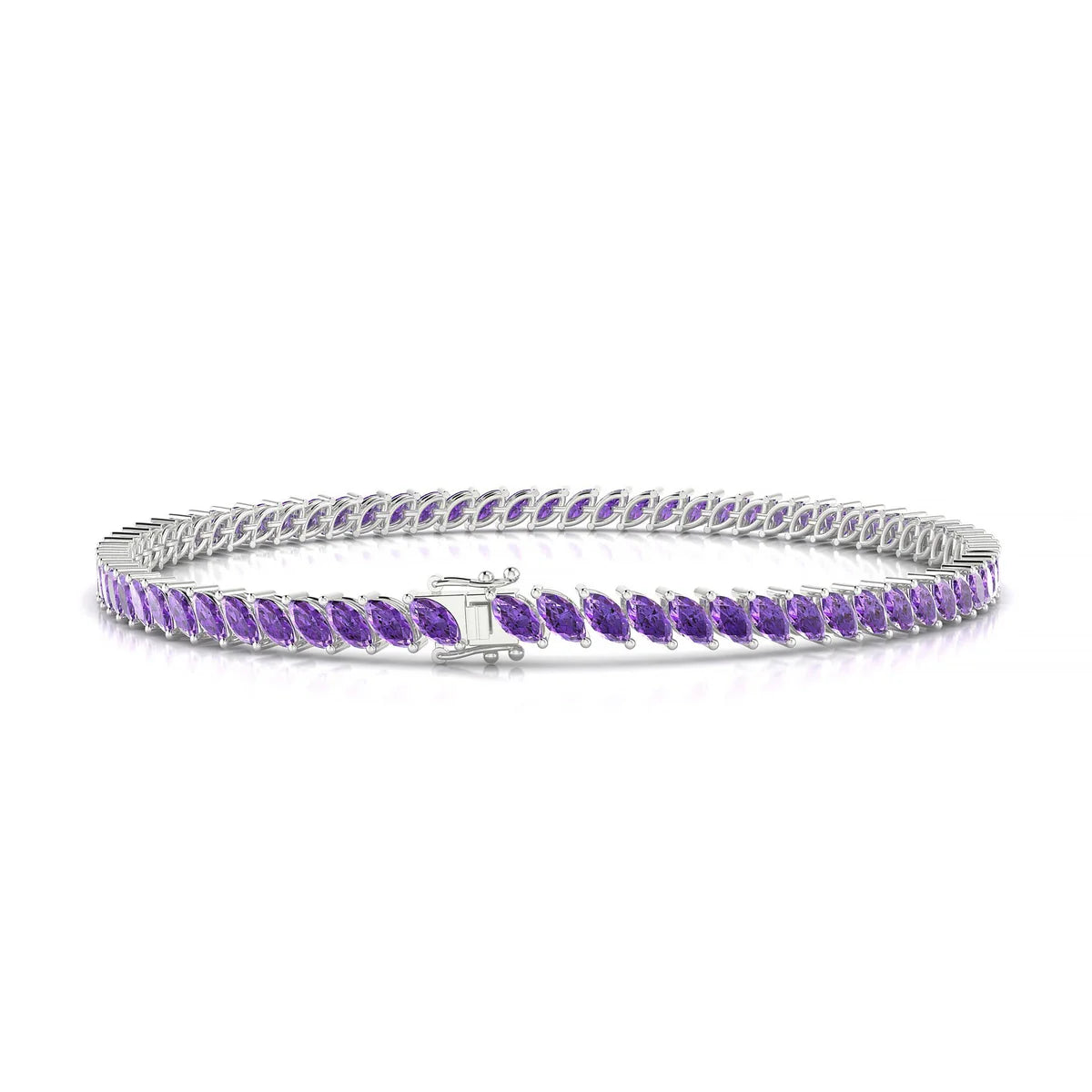Nile | 18k White Gold 4 x 2 mm Marquise Natural Amethyst Tennis Bracelet