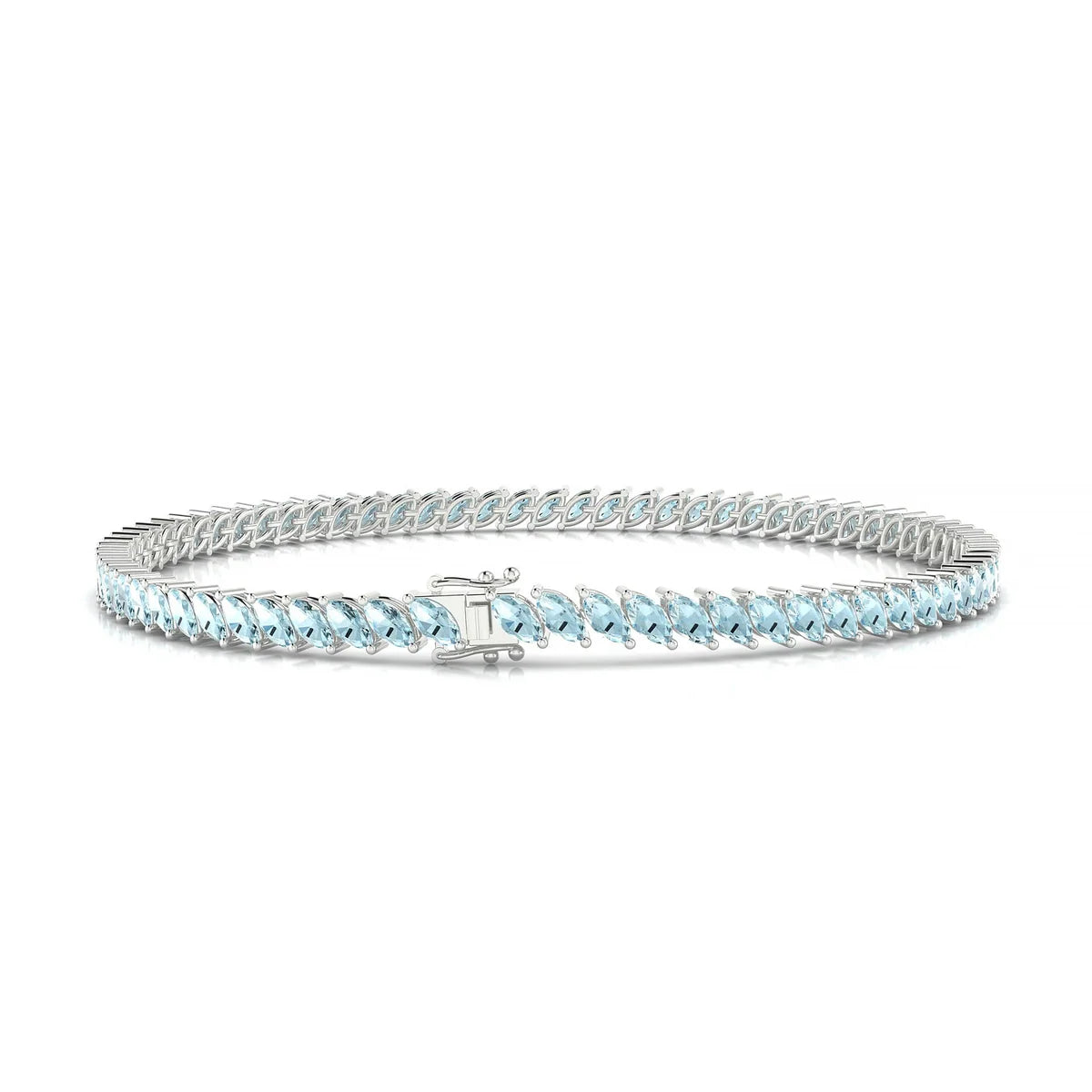 Nile | 18k White Gold 4 x 2 mm Marquise Natural Aquamarine Tennis Bracelet