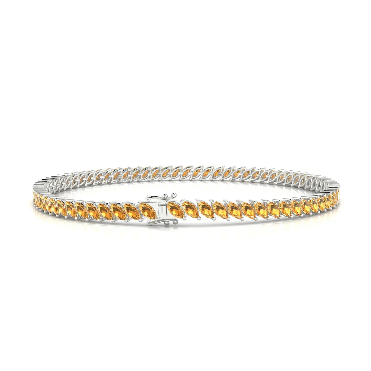 Nile | 18k White Gold 4 x 2 mm Marquise Natural Citrine Tennis Bracelet