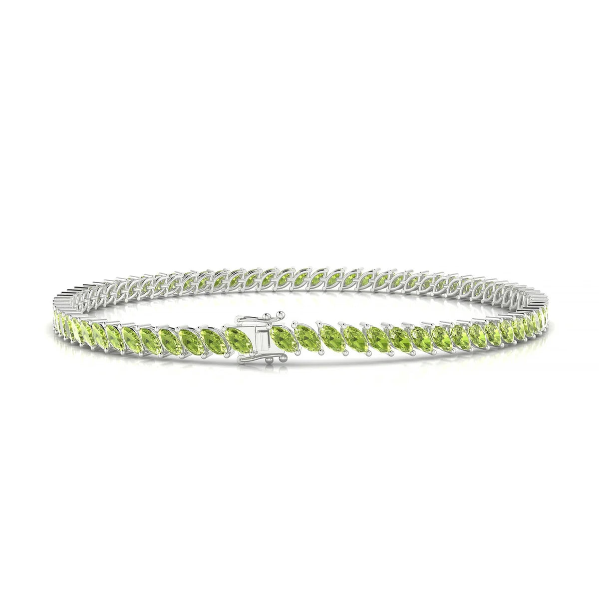 Nile | 18k White Gold 4 x 2 mm Marquise Natural Peridot Tennis Bracelet