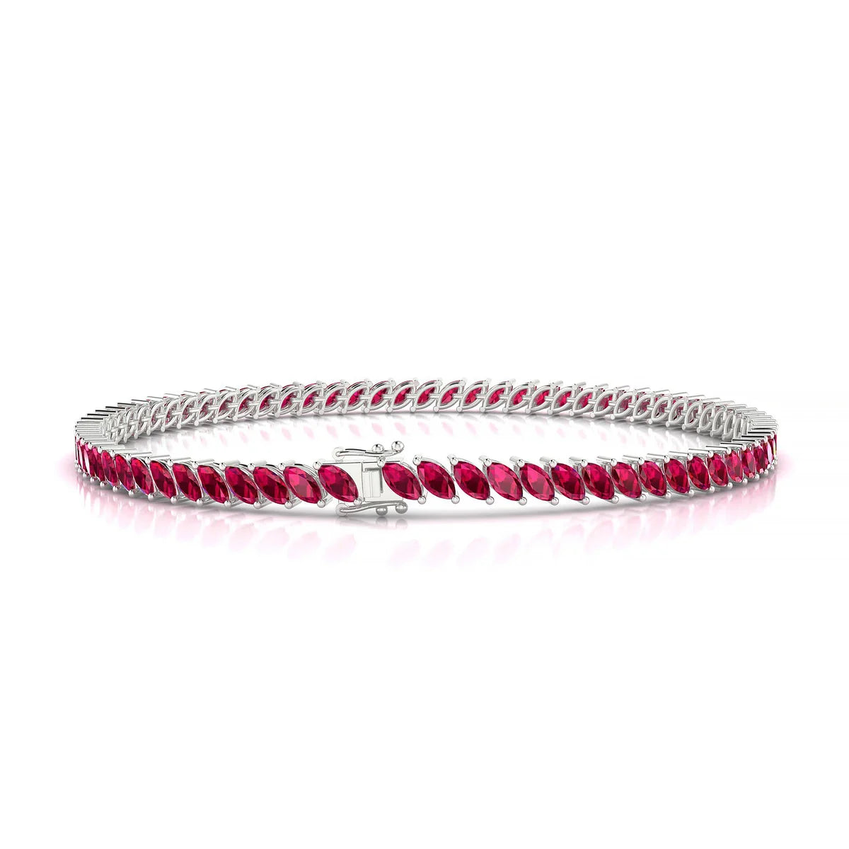 Nile | 18k White Gold 4 x 2 mm Marquise Natural Ruby Tennis Bracelet