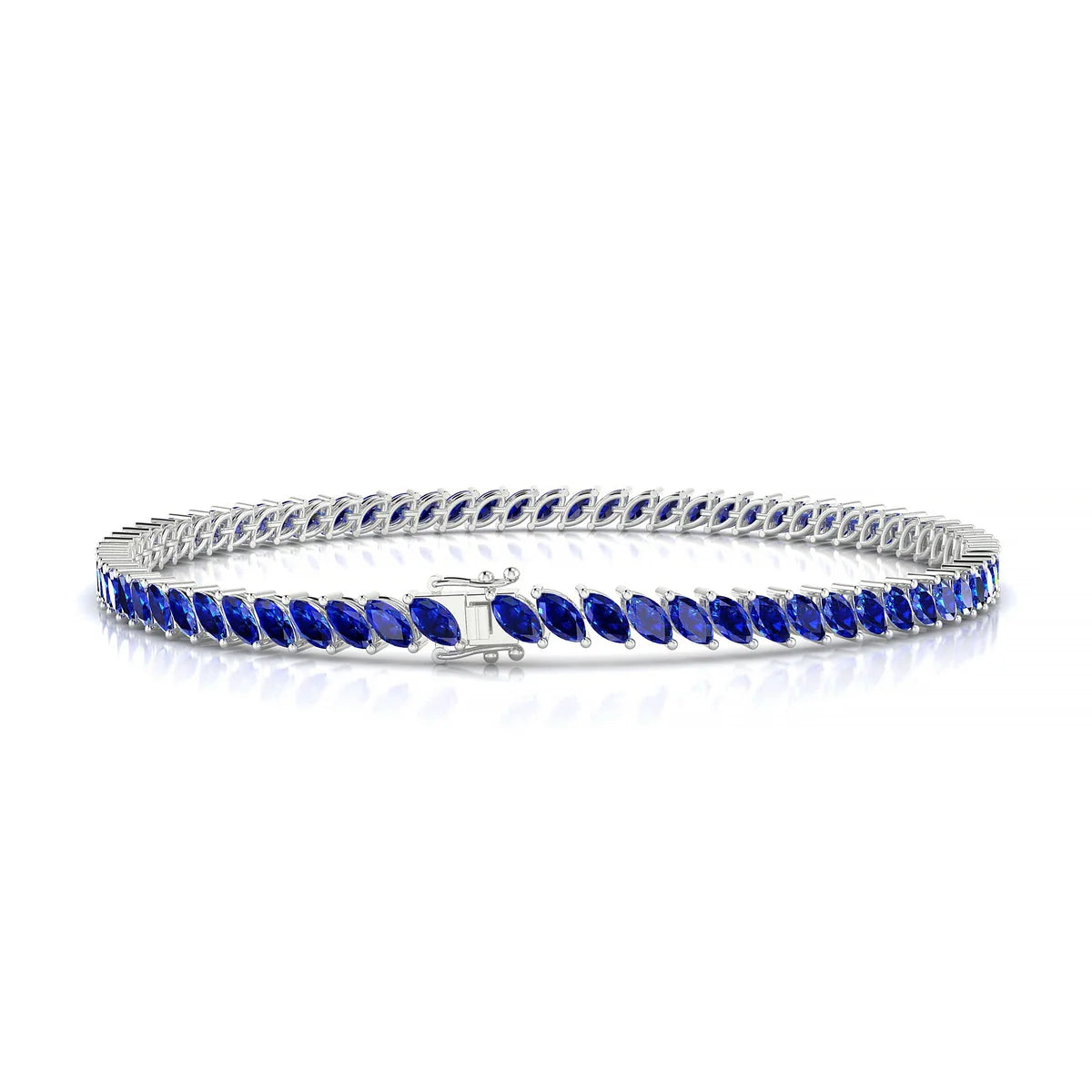 Nile | 18k White Gold 4 x 2 mm Marquise Natural Sapphire Tennis Bracelet