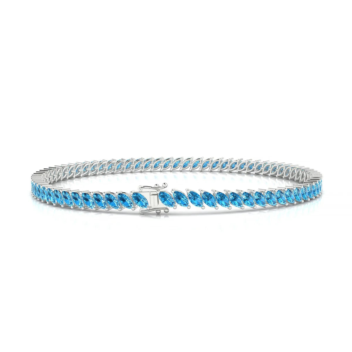 Nile | 18k White Gold 4 x 2 mm Marquise Natural Topaz Tennis Bracelet