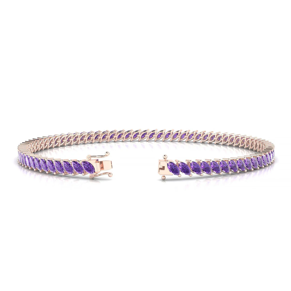 Nile | 18k Rose Gold 4 x 2 mm Marquise Natural Amethyst Tennis Bracelet