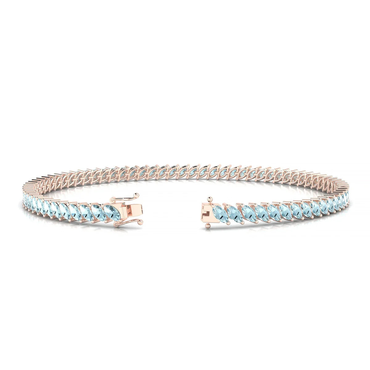 Nile | 18k Rose Gold 4 x 2 mm Marquise Natural Aquamarine Tennis Bracelet
