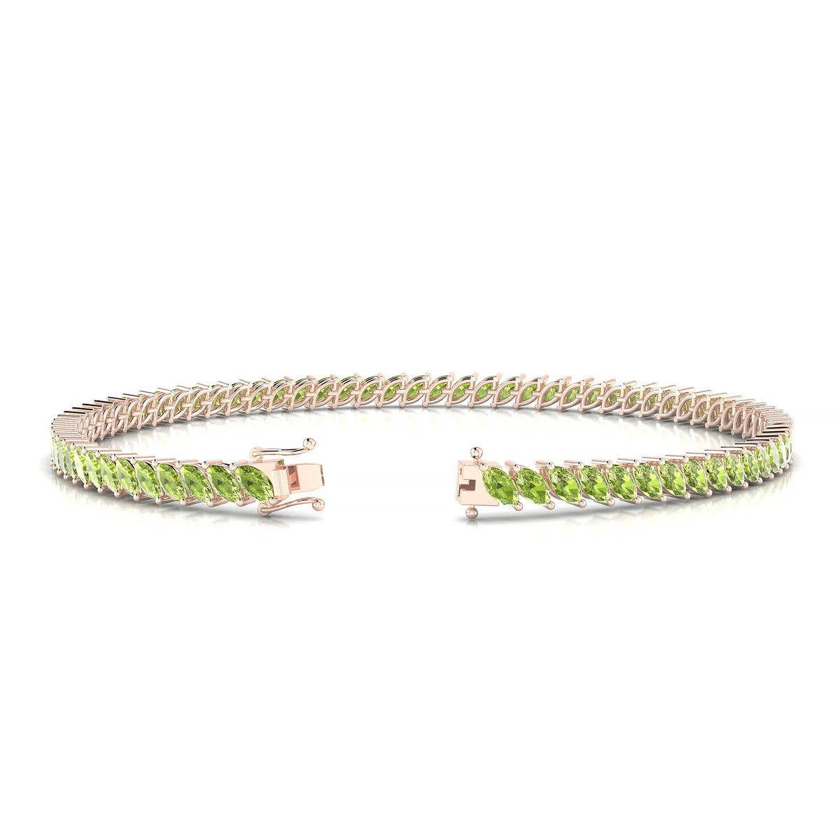 Nile | 18k Rose Gold 4 x 2 mm Marquise Natural Peridot Tennis Bracelet