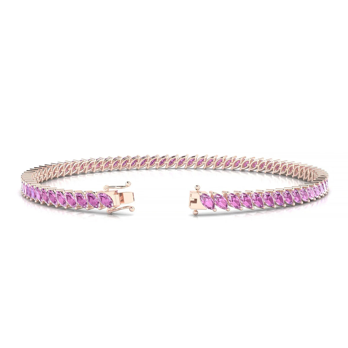 Nile | 18k Rose Gold 4 x 2 mm Marquise Natural Pink Sapphire Tennis Bracelet