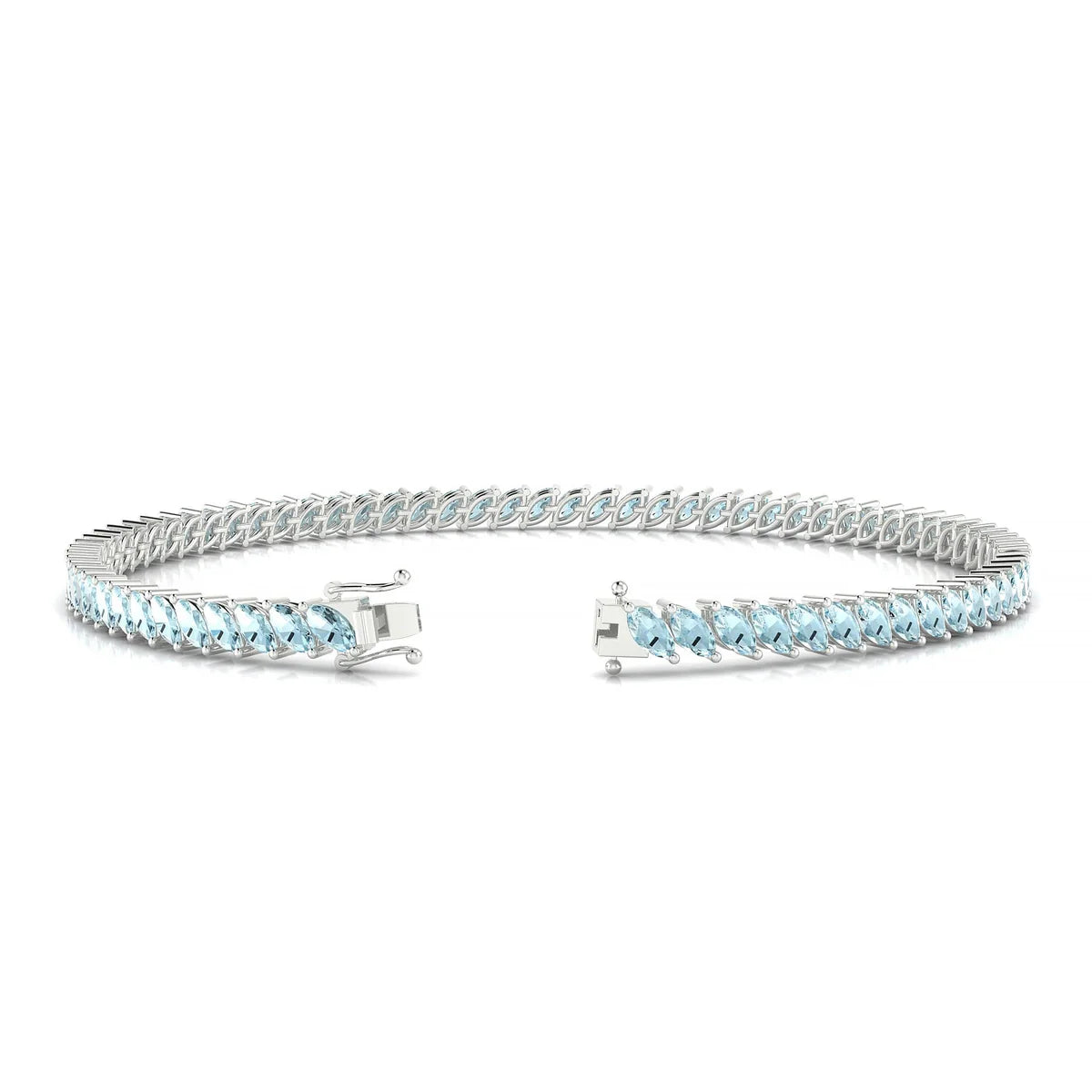 Nile | 18k White Gold 4 x 2 mm Marquise Natural Aquamarine Tennis Bracelet