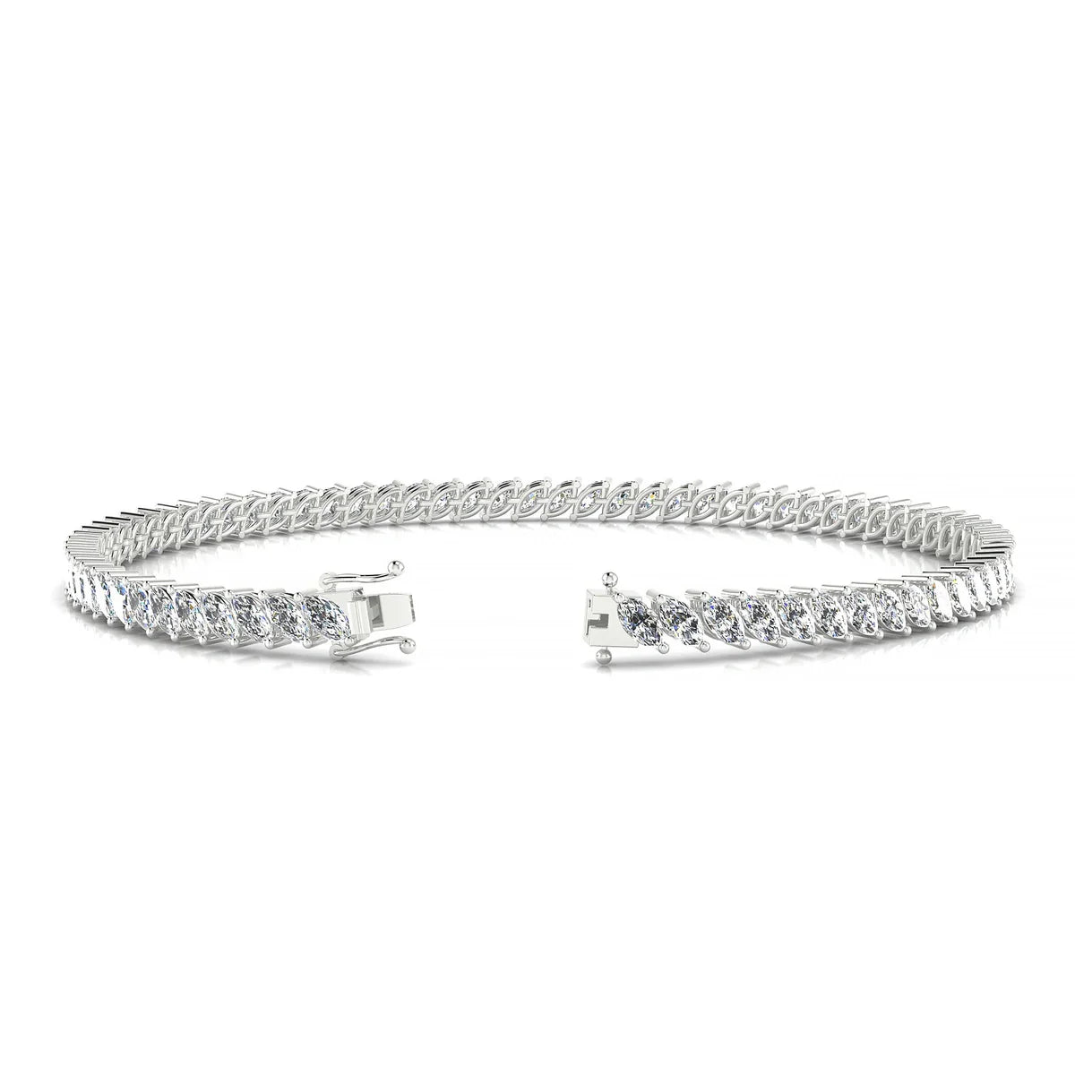 Nile | 18k White Gold 4 x 2 mm Marquise Natural Diamond Tennis Bracelet