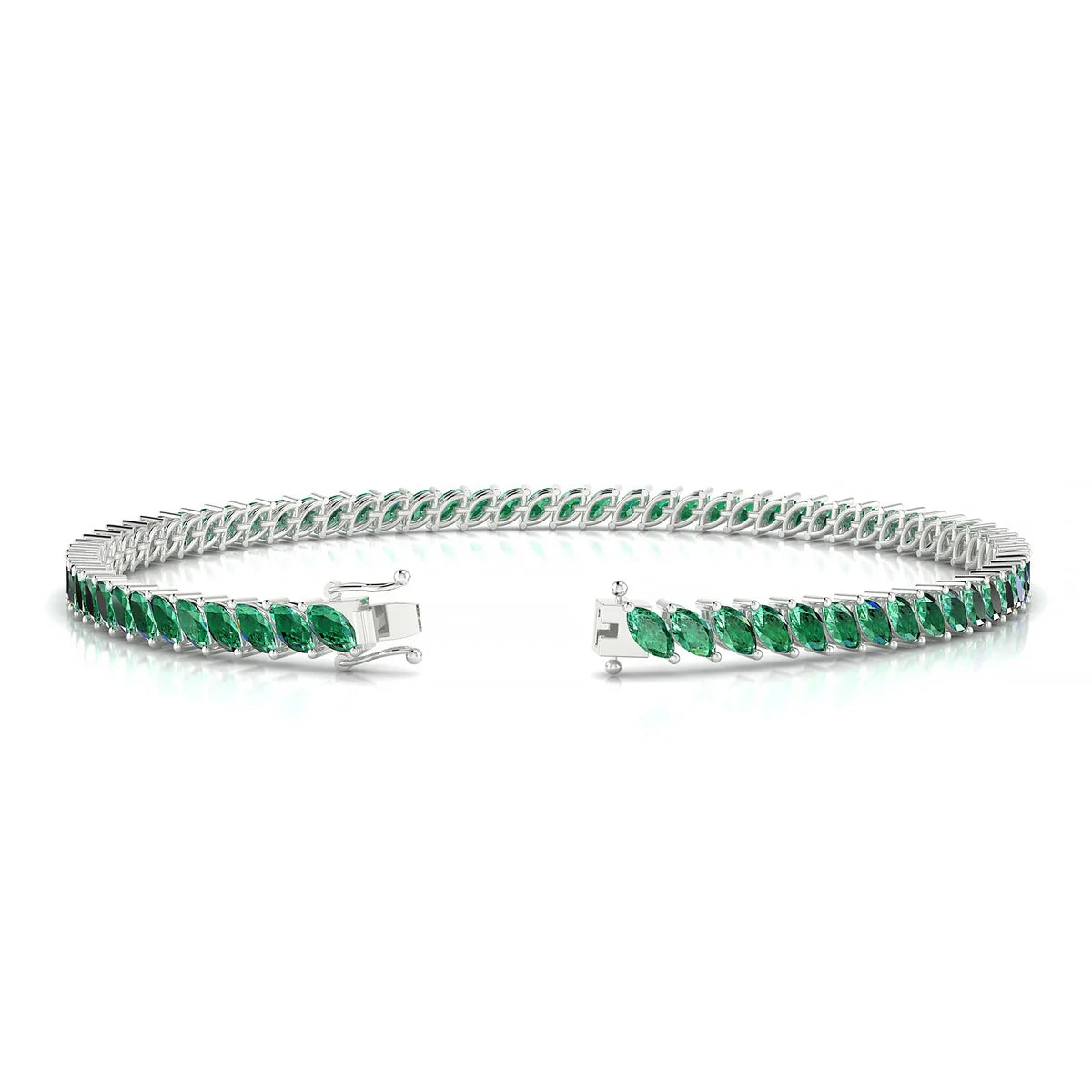 Nile | 18k White Gold 4 x 2 mm Marquise Natural Emerald Tennis Bracelet