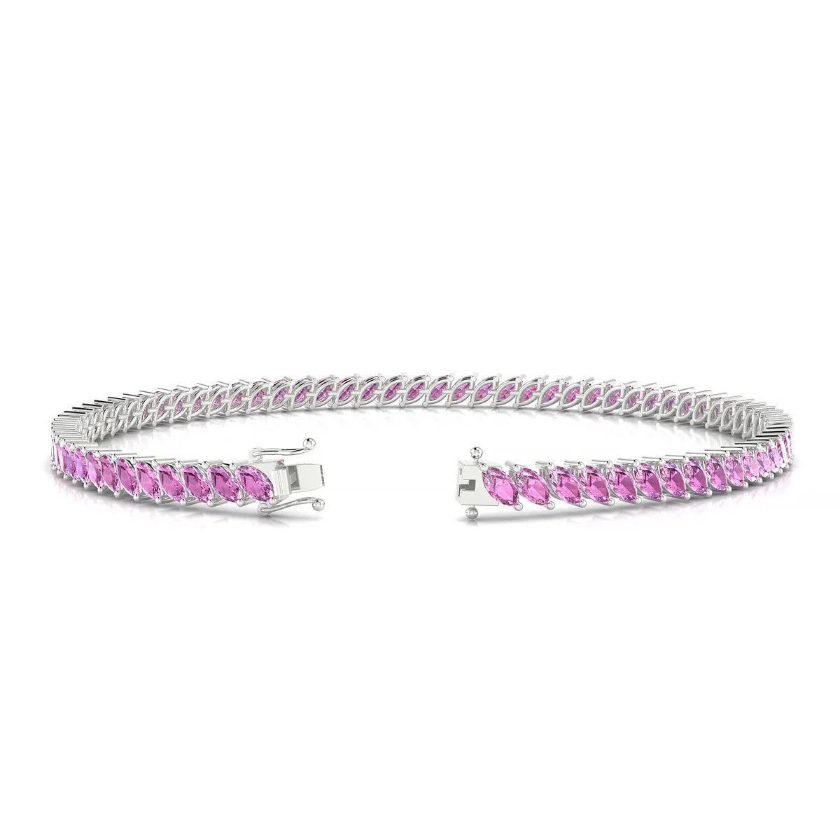 Nile | 18k White Gold 4 x 2 mm Marquise Natural Pink Sapphire Tennis Bracelet