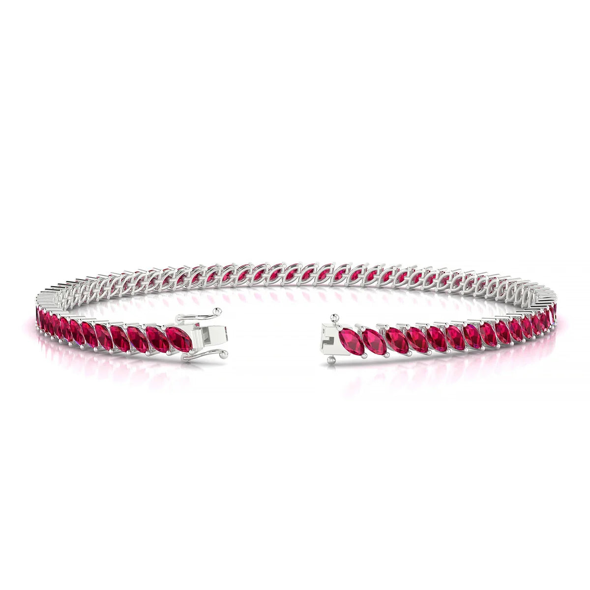 Nile | 18k White Gold 4 x 2 mm Marquise Natural Ruby Tennis Bracelet